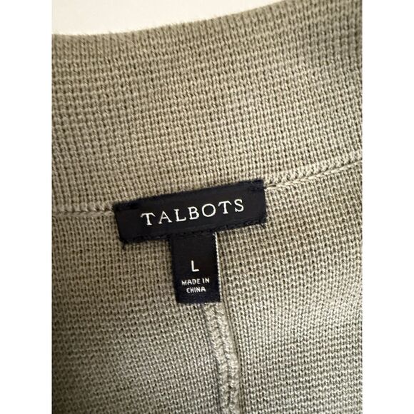 Talbots Size L Cotton Stretch Sweater Blazer Pockets Olive Green Knit Soft - Picture 4 of 9